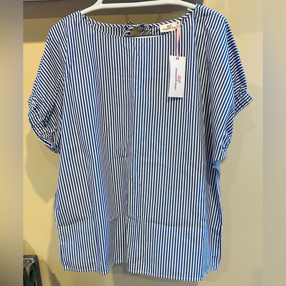 Vineyard Vines Blue and White Striped Boatneck Top